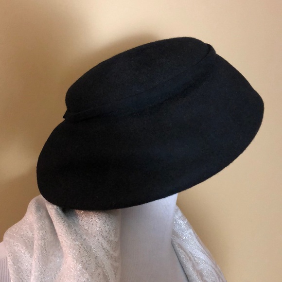 VINTAGE 60’s NECO Elongated Pillbox Hat WOOL black Audrey Hepburn VIBE Classic - Picture 10 of 12